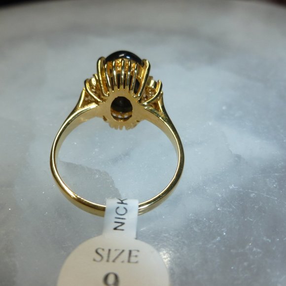 18k Yellow Gold EP Onyx Cubic Zirconia Dolphin Ore Ring - Picture 4 of 13